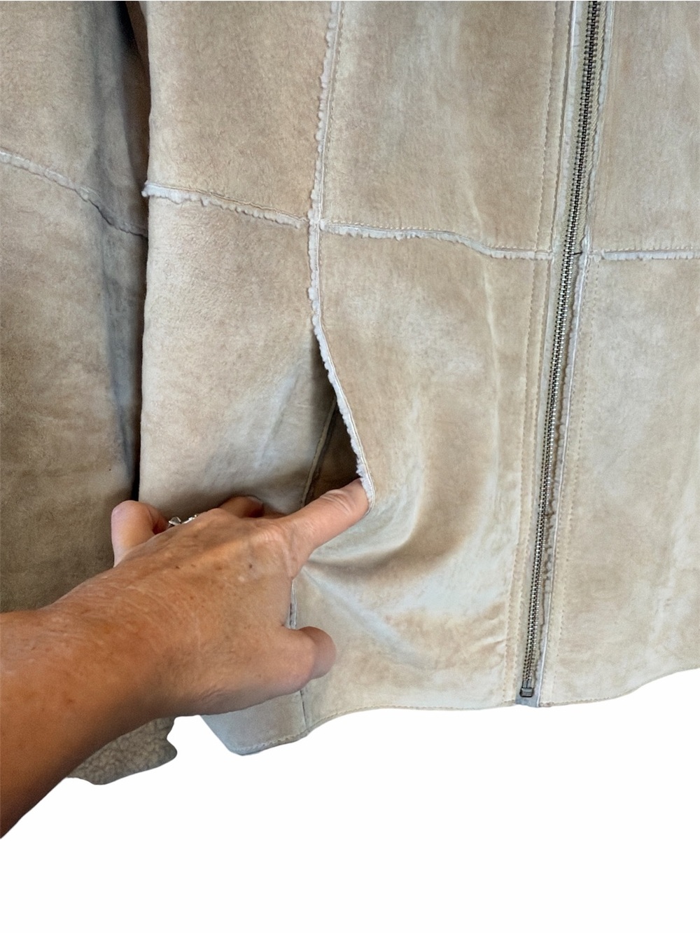 Vintage Sonoma Genuine Suede Shearling Jacket in Tan - Picture 6 of 10